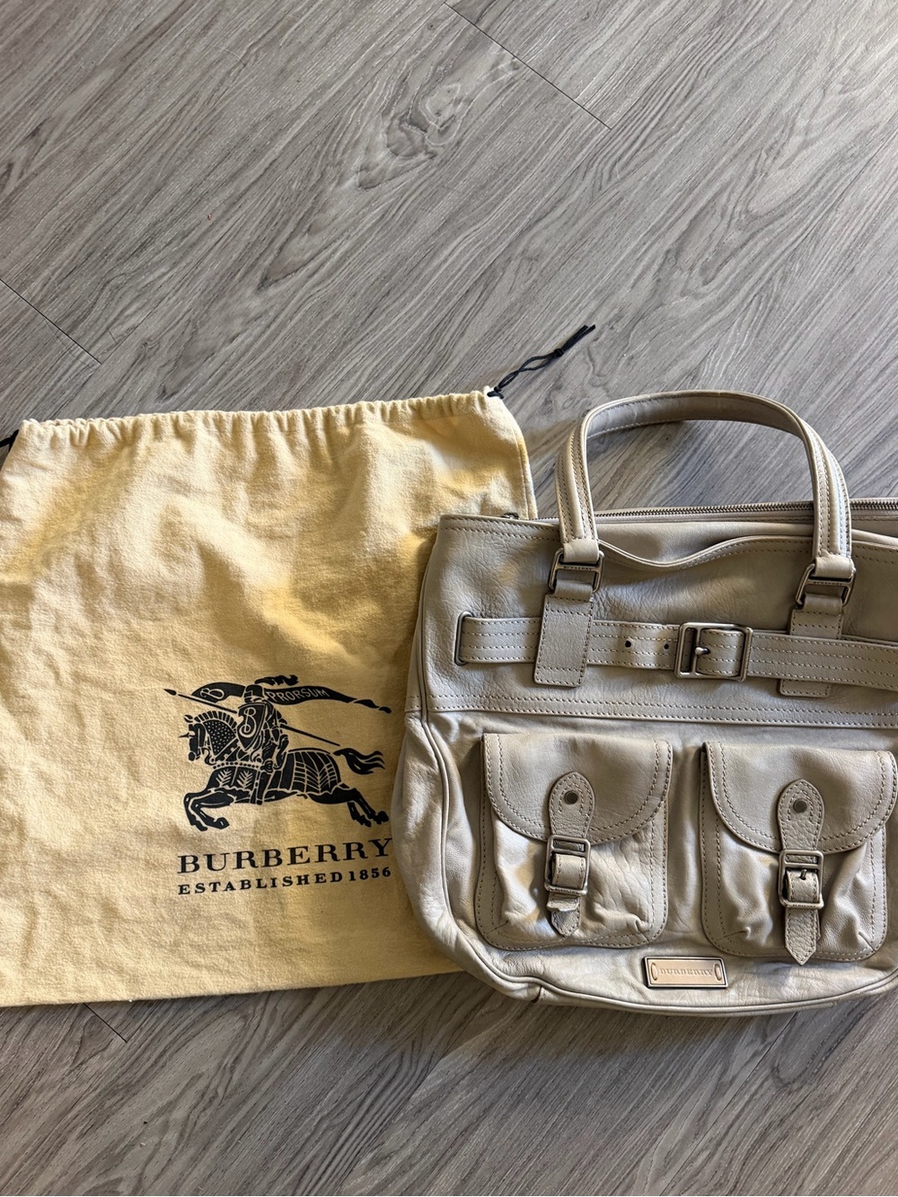 Vintage Burberry Taupe Leather Cargo Pocket Bag